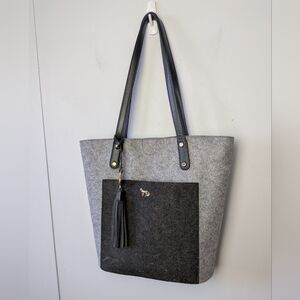 EMMA FOX Tote Bag Black And Gray Felt Texture Magnetic Closure Shoulder Bag
